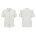 thumbnail image 7 of ClodeEU Women's Collared V Neck Short Sleeve Button Shirt with Lace Trim,Casual Fitted Work Shirt for Office White,Women's Plus XL, 7 of 7