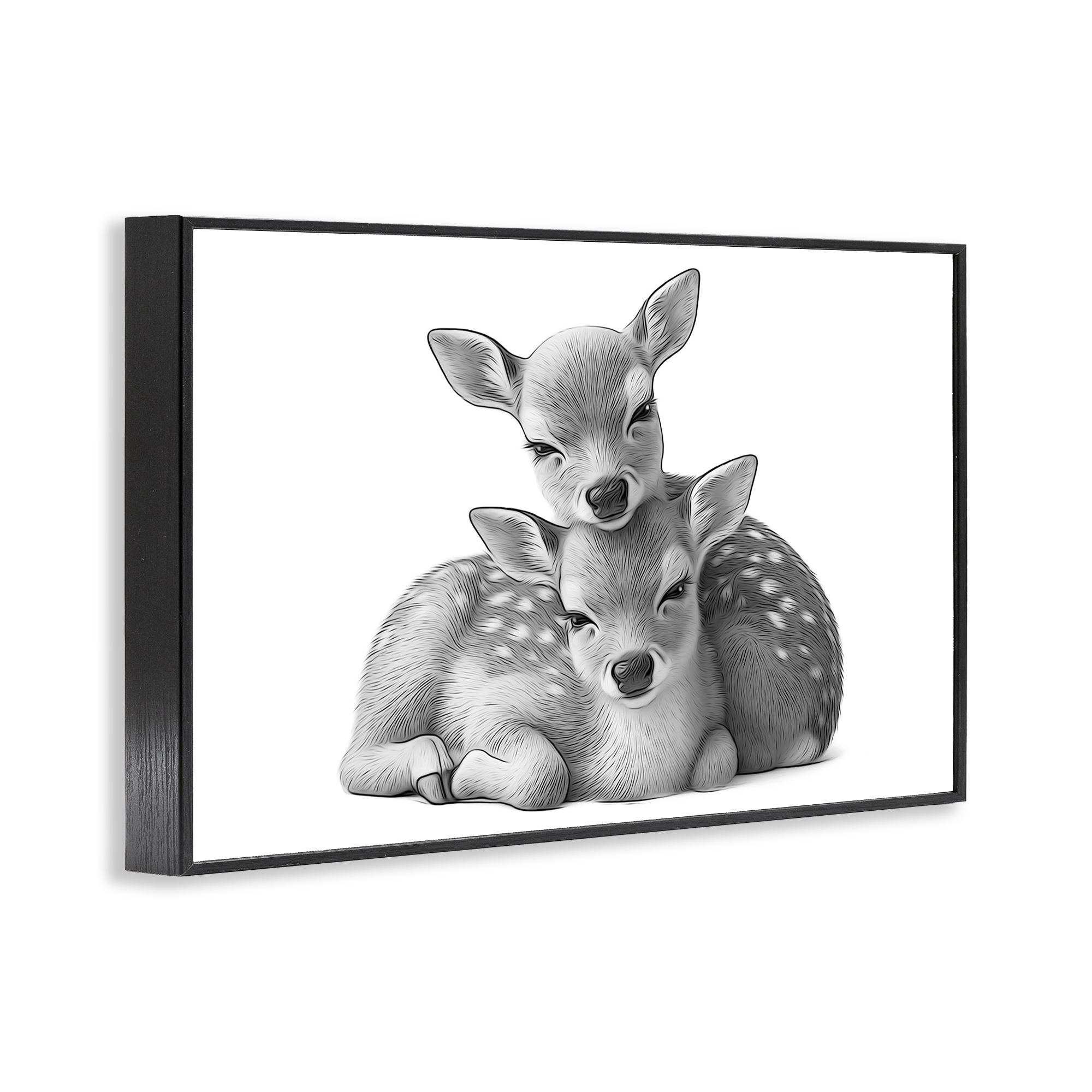 Stupell Industries Two Cuddling Fawns Animals & Insects Painting Black Framed Art Print Wall Art, 30 x 20