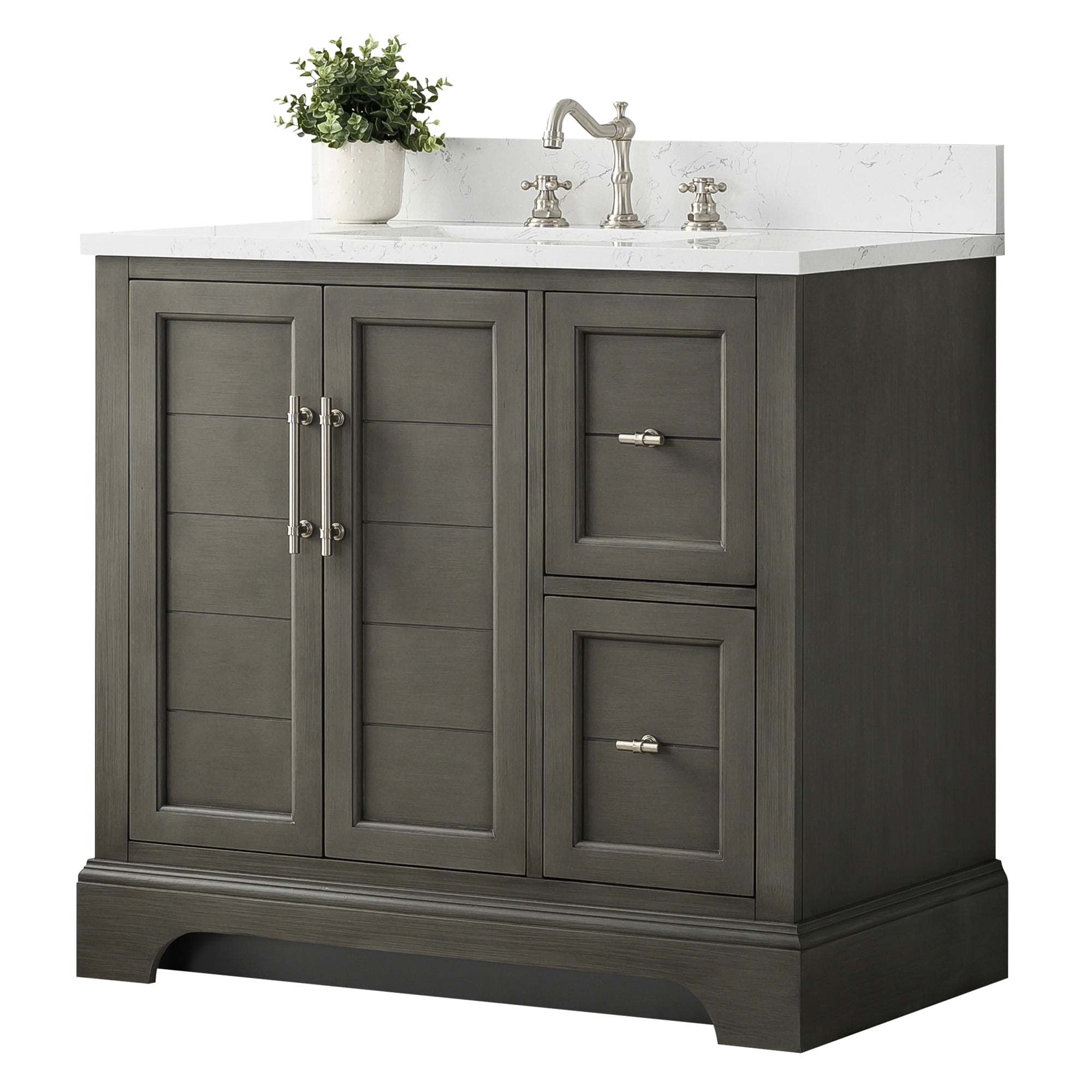 Vanity Art 36 x 22 x 34 in. Single Sink Bathroom Vanity with Quartz Top & Backsplash, Silver Grey