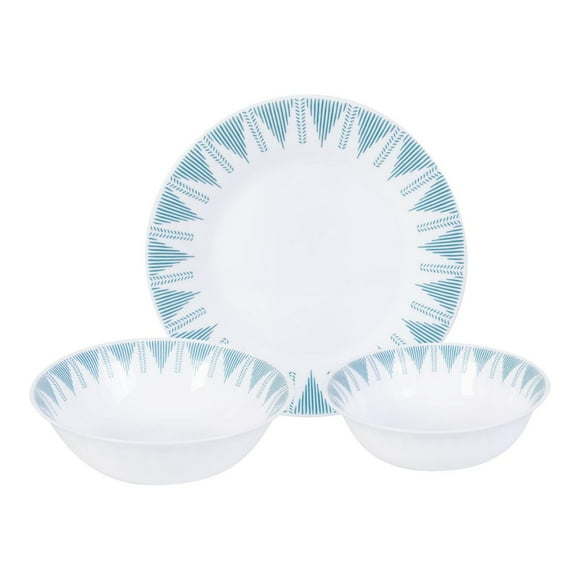 Ultra By Gibson Piper Point 12 Piece Double Bowl Dinnerware Set, Teal, Opal Glass