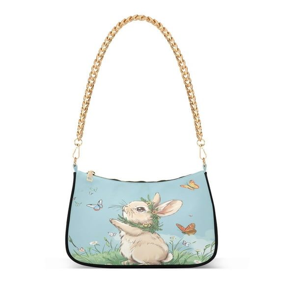 Ryvnso Rabbit and Butterflies Floral Womens Chain Shoulder Bag Tote Handbags Clutch Hobo Purse with Zipper for Travel