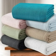 White Classic Luxury Thermal Blankets, Waffle Blanket Wave Design, Lightweight Blanket, White Cotton Thermal Blanket Queen Size, Breathable Blanket Queen, White
