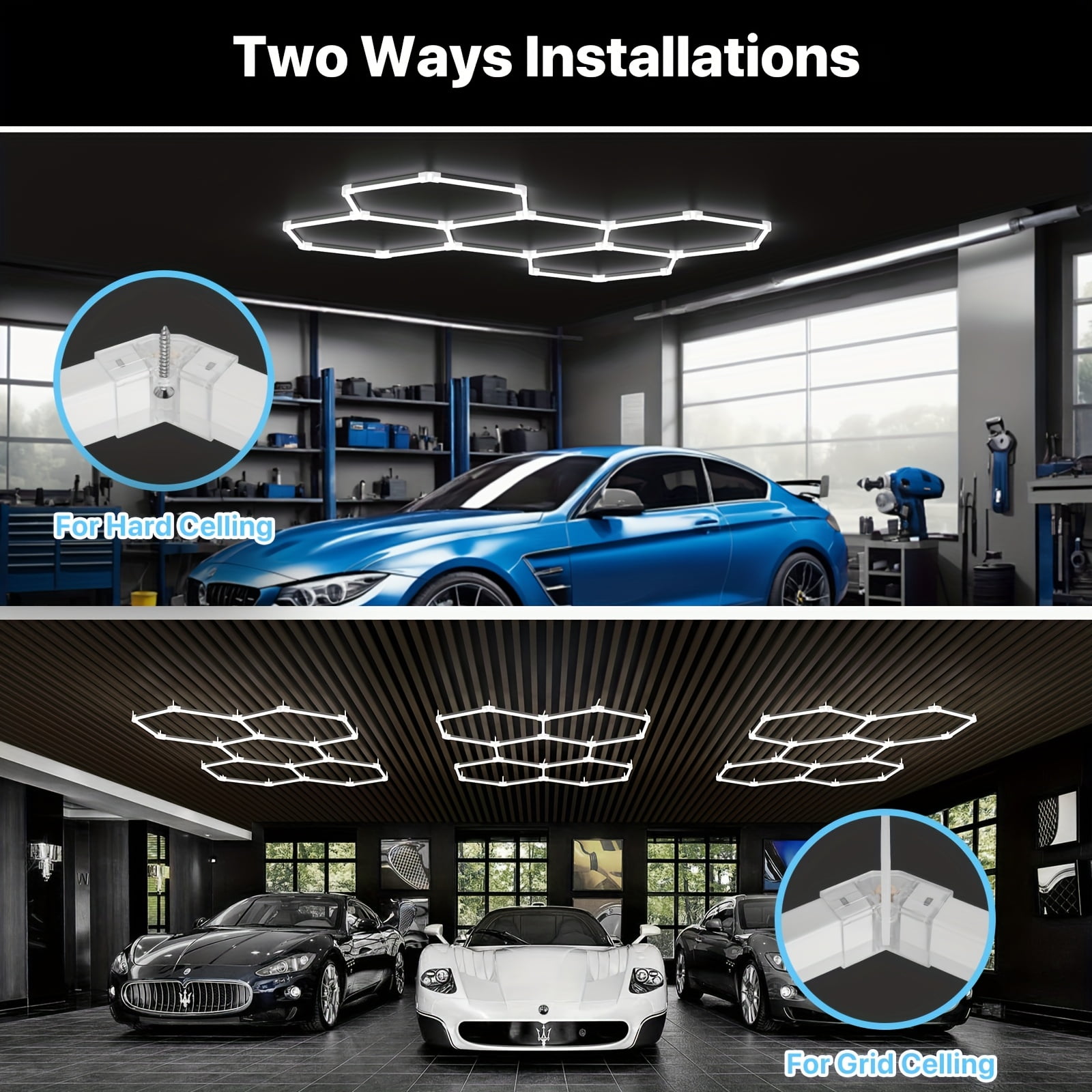 Fanruina 25-Pack LED Hexagon Garage Lights, 168W high-power large panel, 6500K daylight white, super bright illumination, durable upgraded design