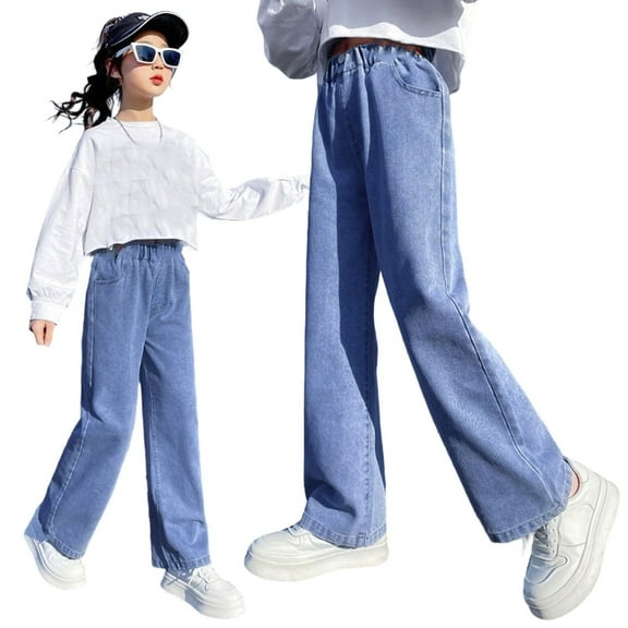 Girls Personality Fashion Pants Elastic Waist Wide Leg Denim Pants Teen Girl Clothes Clothes for Girls 5-6 Years Girls Fashion