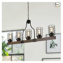 Farmhouse Cage Rustic Chandelier Kitchen Island 5 Lights, 42" L Large Industrial Pool Table Pendant Lighting Vintage Edison Ceiling Light Fixture, Brown & Black(C0073)