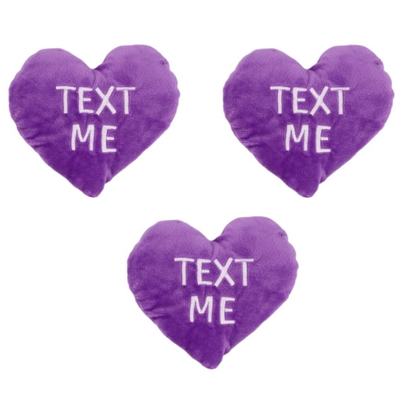 Valentines Day 3 Pack TEXT ME Plush Hearts Stuffed 6 Inch Soft Anniversary Birthday Pillow Cuddle Purple