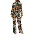 thumbnail image 4 of Garronmavis Halloween Sugar Skull Long Sleeve Button Front Pajama Set for Women 2-Piece Lounge Pjs Sleep Shirt with Pocket & Elastic Waist Pants Loungewear, 4 of 7