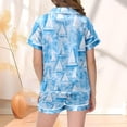 thumbnail image 4 of Girls Outfits Kids Casual Button Lapel Top and Shorts Lightweight Home Set Girls' Clothing Sets Blue 5-6T, 4 of 5