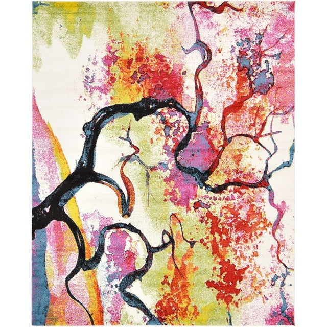 Unique Loom Lyon Watercolor Tree Area Rug 8' x 10' Rectangle Ivory/Pink