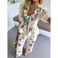 thumbnail image 4 of Women'S 2 Piece Outfits Floral Print Short Sleeve Blouse Wide Leg Pants Set Boho Vacation Outfits Multicolor XL, 4 of 6