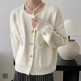 thumbnail image 4 of Nuevo cárdigan de punto con bolsillo de un solo pecho y cuello redondo de otoño e invierno, diseño de mujer, chaqueta de suéter suave y encerada de estilo holgado y perezoso, 4 of 5