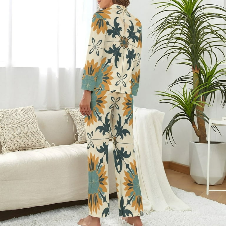 ZZZHY Stylish Dandelion Moroccan 1770 Women s Pajamas Sets Long Sleeve Sleepwear Nightwear Comfy Button Down Pajamas 2PCS Women Pajamas Walmart