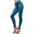thumbnail image 4 of Women's Pull-On Skinny Faux Denim Leggings High Waisted Stretch Jeggings Comfy Wash Pants Classic Tummy Control Blue, 4 of 6