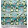 thumbnail image 1 of Soimoi Modal Satin Fabric Leaves & Magnolia Floral Printed Fabric 1 Yard 42 Inch Wide, 1 of 5