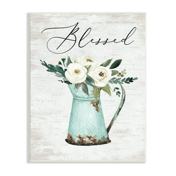 Blessed Phrase Vintage Farm Can White Flower Bouquet 13 in x 19 in Framed Painting Art Print, by Stupell Home Décor