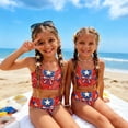 thumbnail image 6 of Swimsuit for Kids Girls Size 7-8 Two Piece Sets Swimming Patriotic Beach Vacation American Flag Floral Print Girls Bikini Summer Sleeveless Girls Fashion Swimsuits Swimwear Vermilion 7-8 Years, 6 of 8