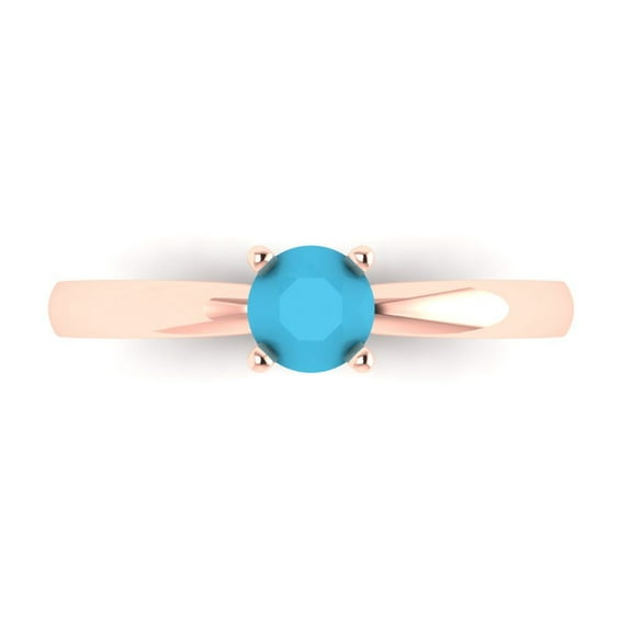 Solitaire Engagement Ring for Women - 0.5ct Simulated Turquoise in 18K Rose Gold Promise Ring