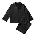 thumbnail image 3 of Efsteb Women's Pajamas Button Turndown Collar Long Sleeve Tops Long Pants Pajama Set Comfy Sleepwear Loose Solid Color Two Piece Set Fall Fashion Loungewear Outfit (Black,L), 3 of 3