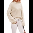 thumbnail image 3 of Suéteres de Cuello Redondo para Mujer, Conjuntos de Otoño, Suéteres de Punto con Cuello Redondo y Abertura Lateral, Tops de Moda. Albaricoque XL, 3 of 10
