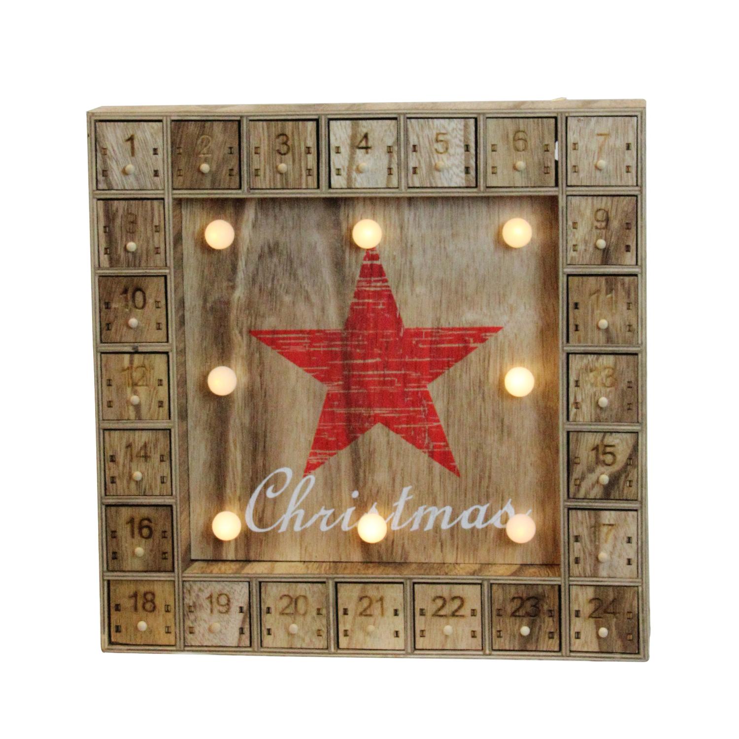 14" Battery Operated LED Lighted Wooden Advent Calendar Wall Decoration