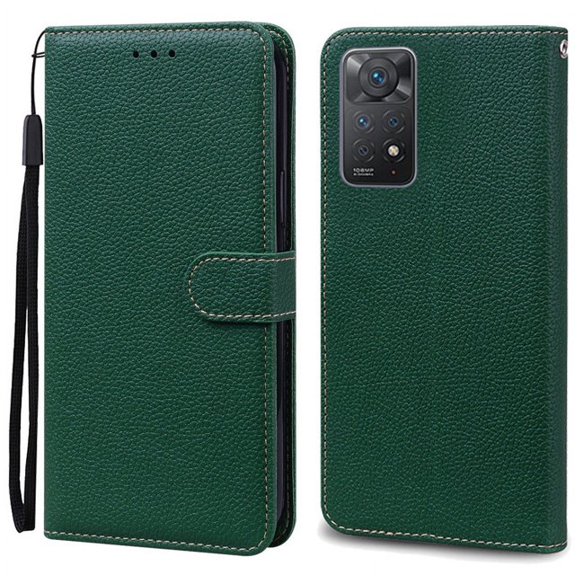 Note 11 Case For Xiaomi Redmi Note 11 11S Case Leather Wallet Flip Case For Redmi Note 11 Pro Phone Cases Note 11S Cover Fundas Dark Green Note 11S