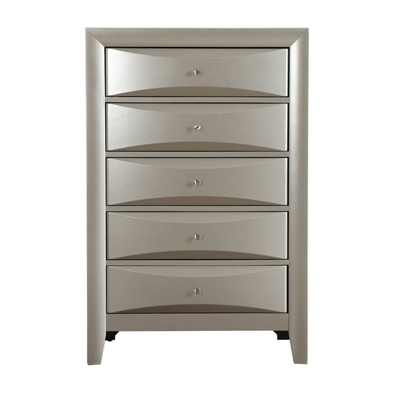 Marilla Silver Champagne 5-Drawer Chest of Drawers (32 in. L X 17 in. W X 48 in. H)