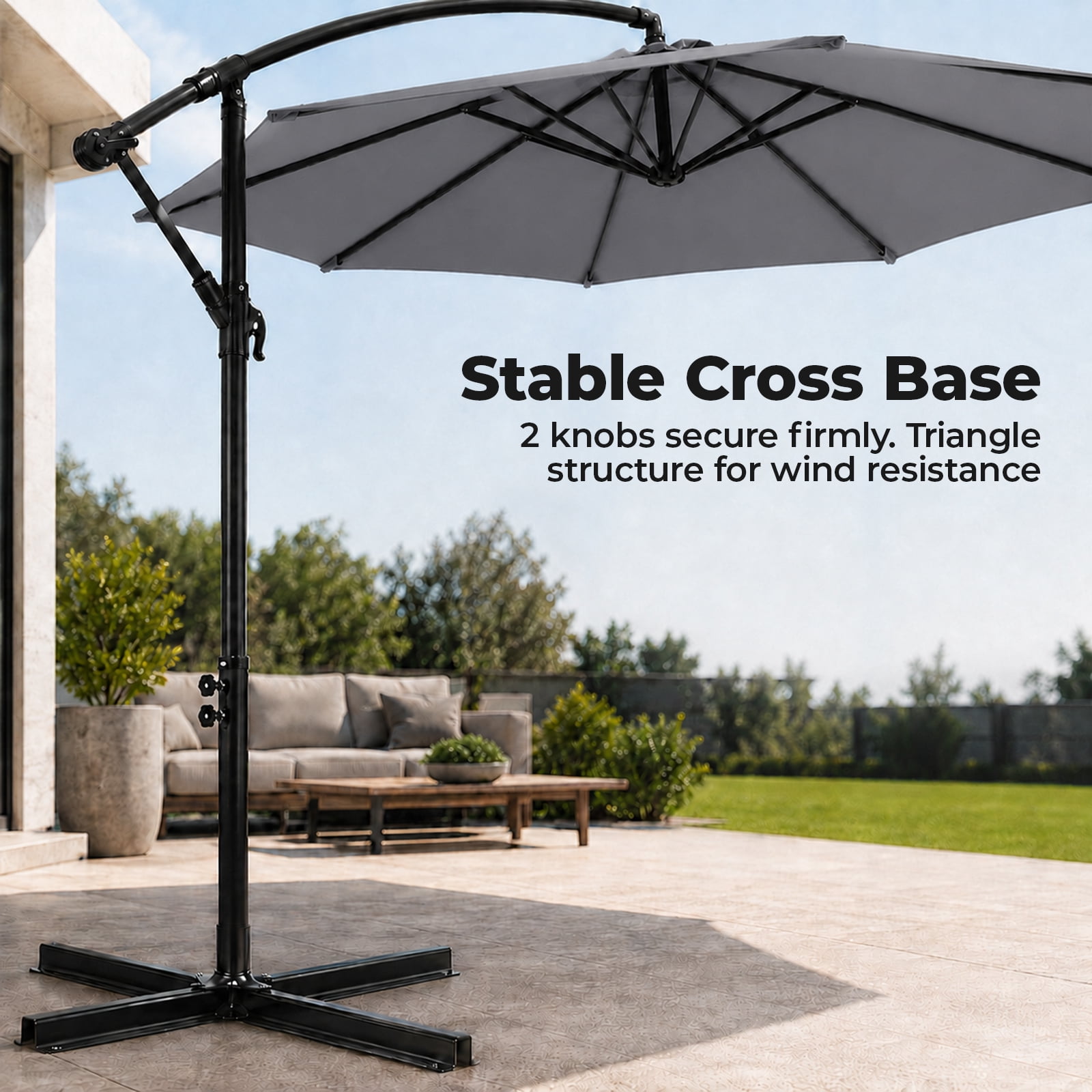 Alvantor 9.8FT Offset Cantilever Patio Umbrella with Crank & 8 Ribs, Easy Tilt Adjustment, UPF 50+ UV Protection for Backyard Patio Lawn