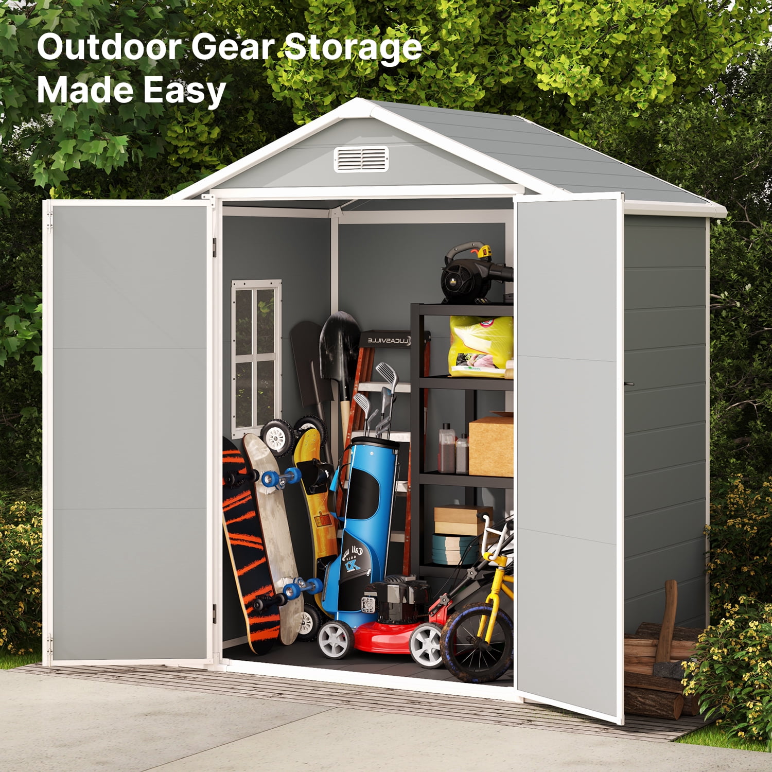Jolifa 6x4 ft Resin Outdoor Storage Shed with Reinforced Floor & Window, Heavy Duty Garden Shed & Tool Shed, Weatherproof Backyard Storage for Patio Furniture & Lawn Equipment