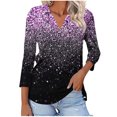 thumbnail image 2 of Fiudx Liquidación de Ofertas Flash Camiseta de Manga 3/4 con Solapa y Cuello En V a Juego para Mujer, 2 of 5