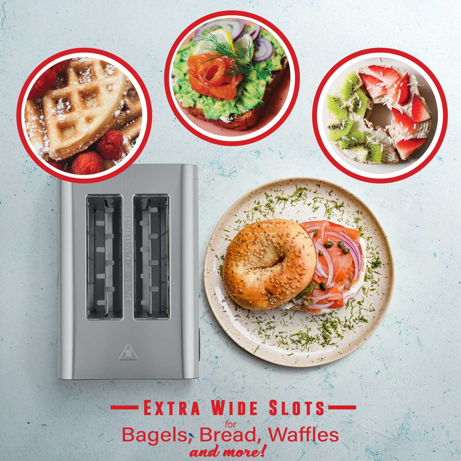 Brentwood 2-Slice 1,100-Watt Touch-Screen Digital Toaster with Extra-Wide Slots, Stainless Steel, TS-228DS