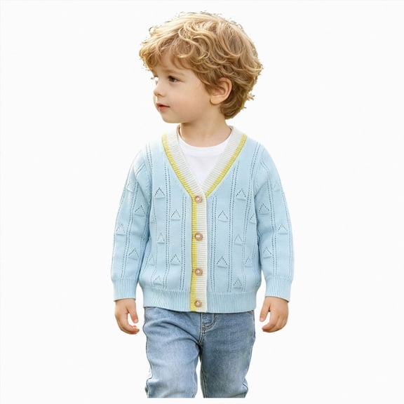 CAICJ98 Toddler Baby Boys Cardigan Little Boys V-Neck Cotton Sweater Long Sleeve Jacket Knit Button Up for Fall Winter (Blue,3-8 Months)