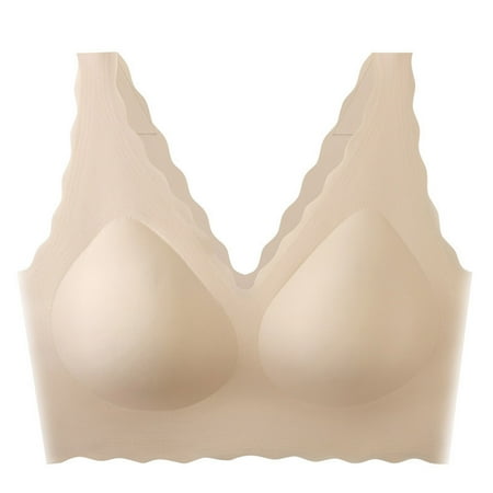 Spandex Seamless Bras for Women No Underwire Ultra Comfort Bralettes for Women with Support Everyday Plunge Bra (Plus Size  Beige)