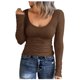 thumbnail image 1 of Camiseta básica de manga larga con cuello redondo y tejido acanalado ajustado para mujer - Poliéster - S-XL, 1 of 6