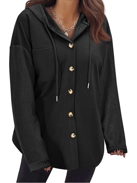 MOSHU Oversize Hoodies for Women Loose Fit Drawstring Hooded Womens Sweatshirts Button Down Shacket Jackets with Pocket