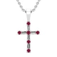 thumbnail image 1 of Dazzlingrock Collection Round Ruby & Baguette White Diamond Religious Cross Pendant for Women with 18 Inch Gold Chain (0.15 ctw, Color I-J, Clarity I1-I2) in 18K White Gold, 1 of 4