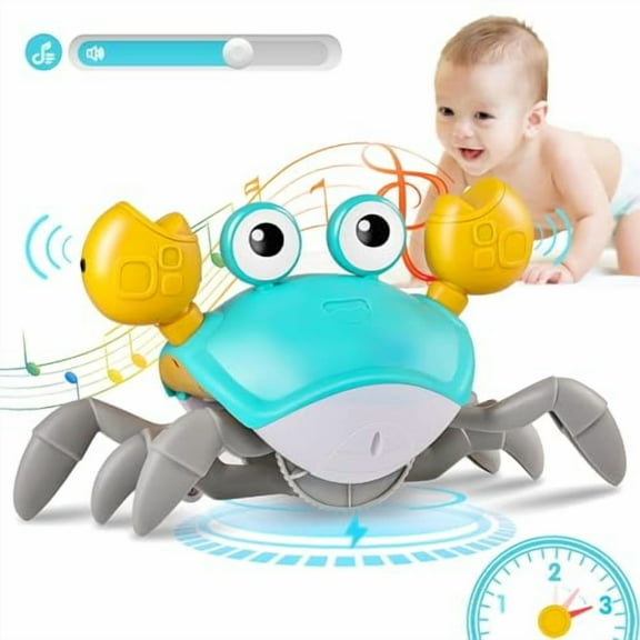 Crawling Crab Baby Toys with Music&Speed Control,Tummy Time Toys for 3 4 5 6 7 8 9 10 11 Boy Girl,Dancing Walking Crawly Crab for Babies Toddler Infant 6-12 12-18 Months Kid 1-3 (Green)