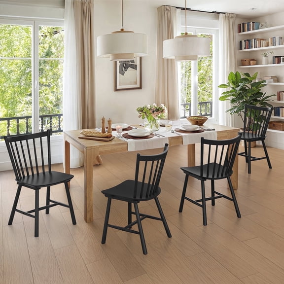 Dycanpo 18" Dining Room Chairs Set of 4, Farmhouse Wooden Spindle Back Kitchen Chairs, Black