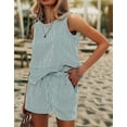 thumbnail image 5 of Women'S Summer 2 Piece Outfits Sleeveless Tank Top Matching Shorts Sets Cotton Striped Sweatsuits Green  M, 5 of 6