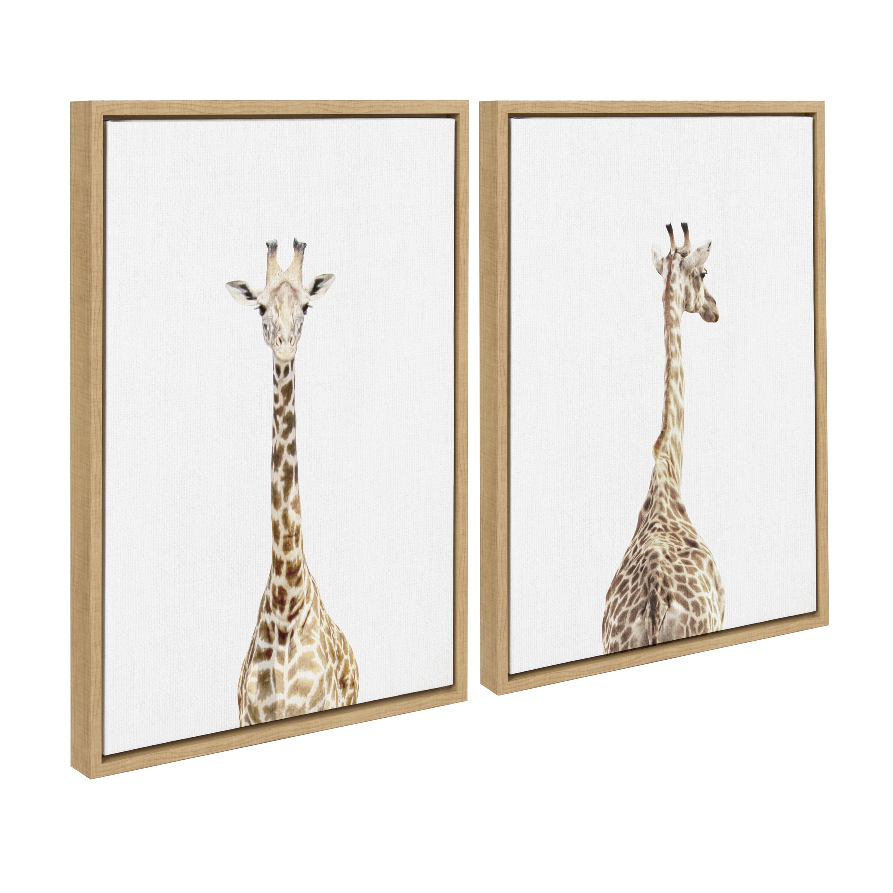 Kate and Laurel Sylvie Giraffe Front and Back Framed Canvas Wall Art Set by Amy Peterson Art Studio, 2 Piece 18x24 Natural, Decorative Zoo Animal Wall Decor