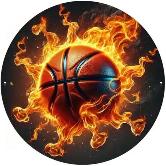 Fiery Basketball Metal Tin Sign are Poster Wall Decor New 8"x8"