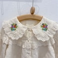 thumbnail image 6 of Generic Toddler Girls Shirts Lace Long Sleeve Round Neck Floral Embroidery Pattern Summer Solid Color Casual Girl Tops, 6 of 9