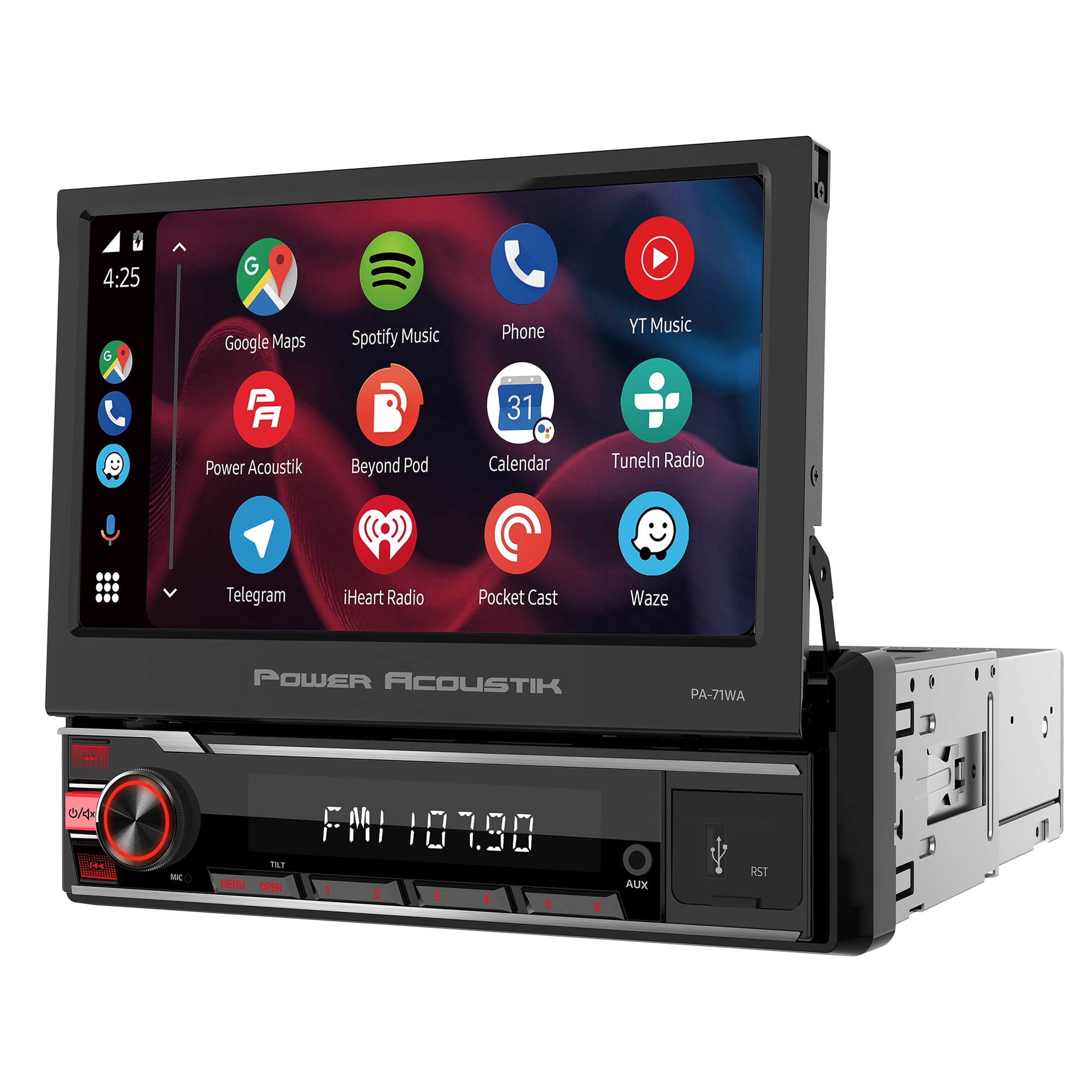 Power Acoustik PA-71WA Single DIN Car Stereo – 7” Touchscreen, Wireless Apple CarPlay & Android Auto, Bluetooth 5.0, USB Media Input, Backup Camera Ready