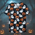 thumbnail image 5 of CAUYDY Women Fall Halloween Doodles V Neck Shirt Lady Casual Tee Funny Spooky Season Family Holiday Party Celebration Short Sleeve Tee Pumpkin Top Dark Gray Sizes XL, 5 of 5