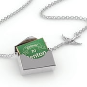 Locket Necklace Green Sign Welcome To Renton in a silver Envelope Neonblond