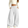 thumbnail image 4 of UACY Girls Boys Curved Wide Leg Cargo Pants Elastic High Waist Loose Fit Sweatpants Baggy Balloon Leg Trousers Fall Winter Bottoms (White, 13-14 Years), 4 of 9