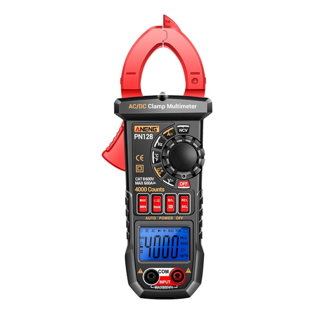 ANENG PN128 Clamp Meter 4000 Count 600A AC/DC Ammeter/Voltmeter Electrical Tester True RMS Digital Multimeter Clamp Tool for Measuring Resistance, Capacitance, Diodes, Hz, and Temperature