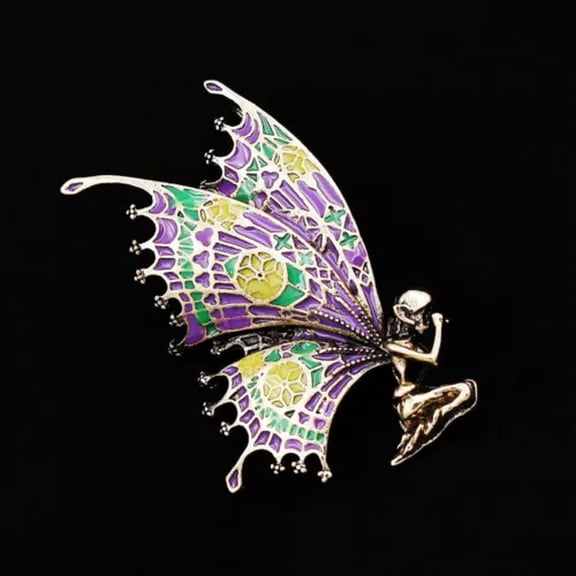 QQTDFG Vintage Enamel Butterfly Angel Wings Elf Charm Pendant Brooch Pin Womens Jewelry-Purple