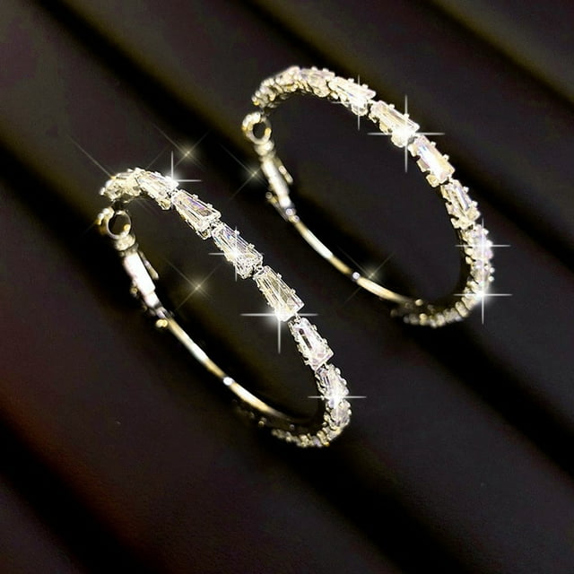 Elegant Large Geometric Hoops Rhinestone Earrings Thin Dangle Gold Wedding Jewelry Accessories for Women