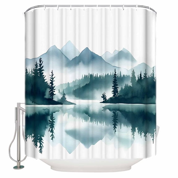 Ink Forest Lake Bathroom Shower Curtains with 12 Hooks Polyester Waterproof Shower Curtain for Stalls and Bathtubs Abstract Art Mountain Watercolor Decorative Bathroom Privacy Curtain 48x72 Inches