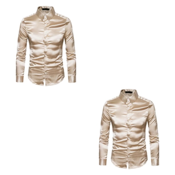 Camisa satinada Qarigey para hombre Casual Slim Fit color caqui Grande